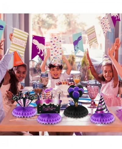 9 Pieces Birthday Table Decoration Purple and Black Happy Birthday Honeycomb Centerpieces for Kids Baby Shower Men and Woman ...