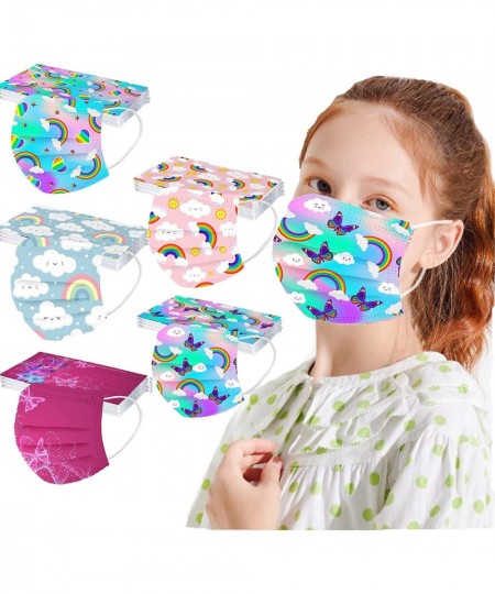 50Pcs Rainbow Disposable Face_Masks with Designs for Kids 3-Ply Protective Tie Dye Starry Sky Butterfly Printed Pattern $27.0...