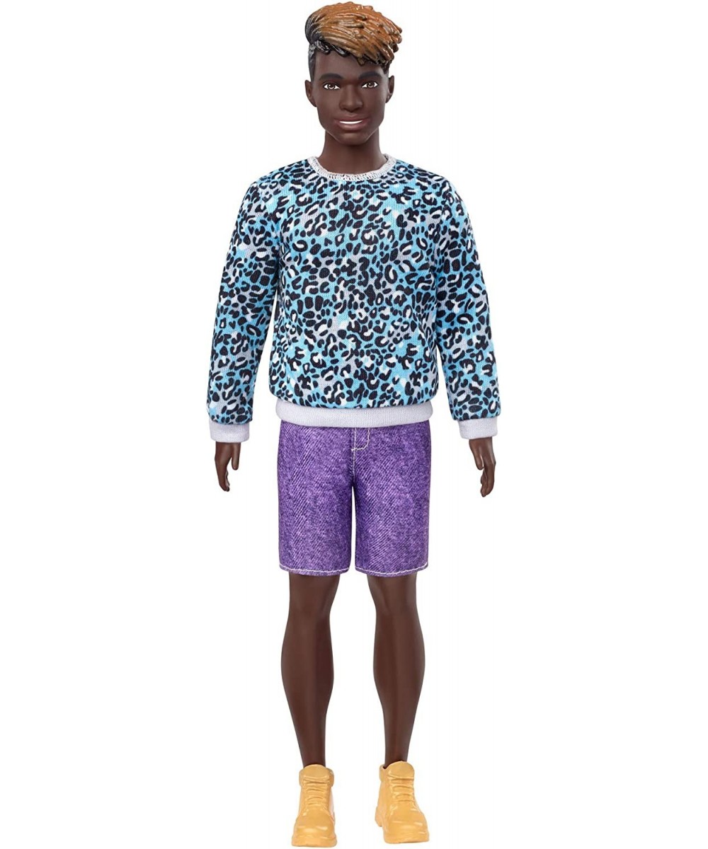 Ken Fashionistas Doll 153 with Sculpted Dreadlocks Wearing Blue Animal-Print Shirt Purple Shorts & Boots Toy for Kids 3 to 8 ...