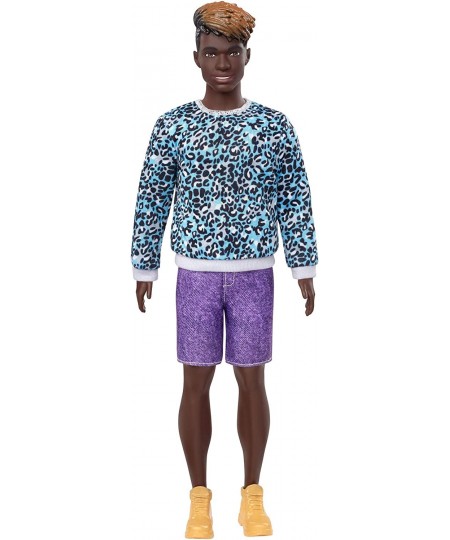 Ken Fashionistas Doll 153 with Sculpted Dreadlocks Wearing Blue Animal-Print Shirt Purple Shorts & Boots Toy for Kids 3 to 8 ...