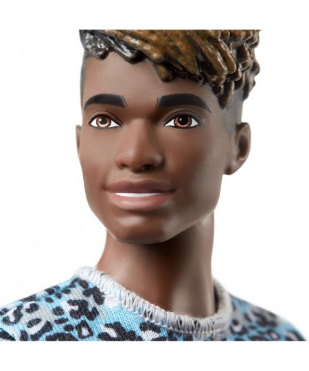 Ken Fashionistas Doll 153 with Sculpted Dreadlocks Wearing Blue Animal-Print Shirt Purple Shorts & Boots Toy for Kids 3 to 8 ...