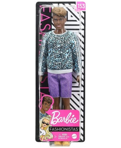 Ken Fashionistas Doll 153 with Sculpted Dreadlocks Wearing Blue Animal-Print Shirt Purple Shorts & Boots Toy for Kids 3 to 8 ...