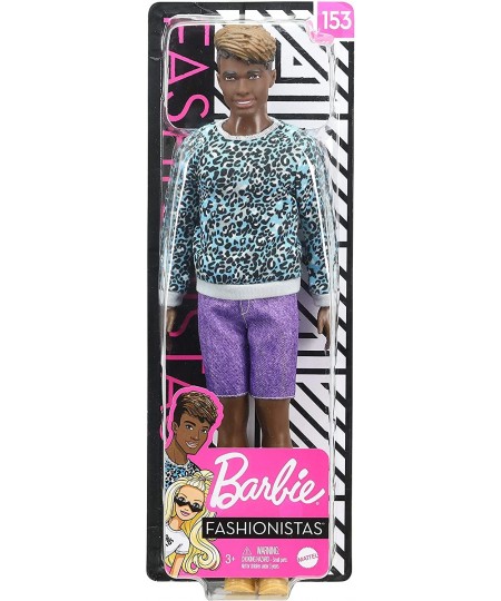 Ken Fashionistas Doll 153 with Sculpted Dreadlocks Wearing Blue Animal-Print Shirt Purple Shorts & Boots Toy for Kids 3 to 8 ...