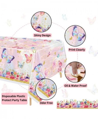 4 PCS Butterfly Birthday Tablecloth Decorations - Butterfly Plastic Table Cover Rectangular Watercolor Butterfly Tablecloth f...