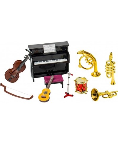 Miniature Musical Instrument Set Violin Guitar Piano Drum Trumpet Mini Figurine Ornament for Mini House Musical Room Furnishi...