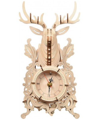 3D Wooden Puzzle Elk Desk Clock Model Kit Desk Clock Home Decor Mechanical Model Building Kit for Adults Birthday for Adults ...