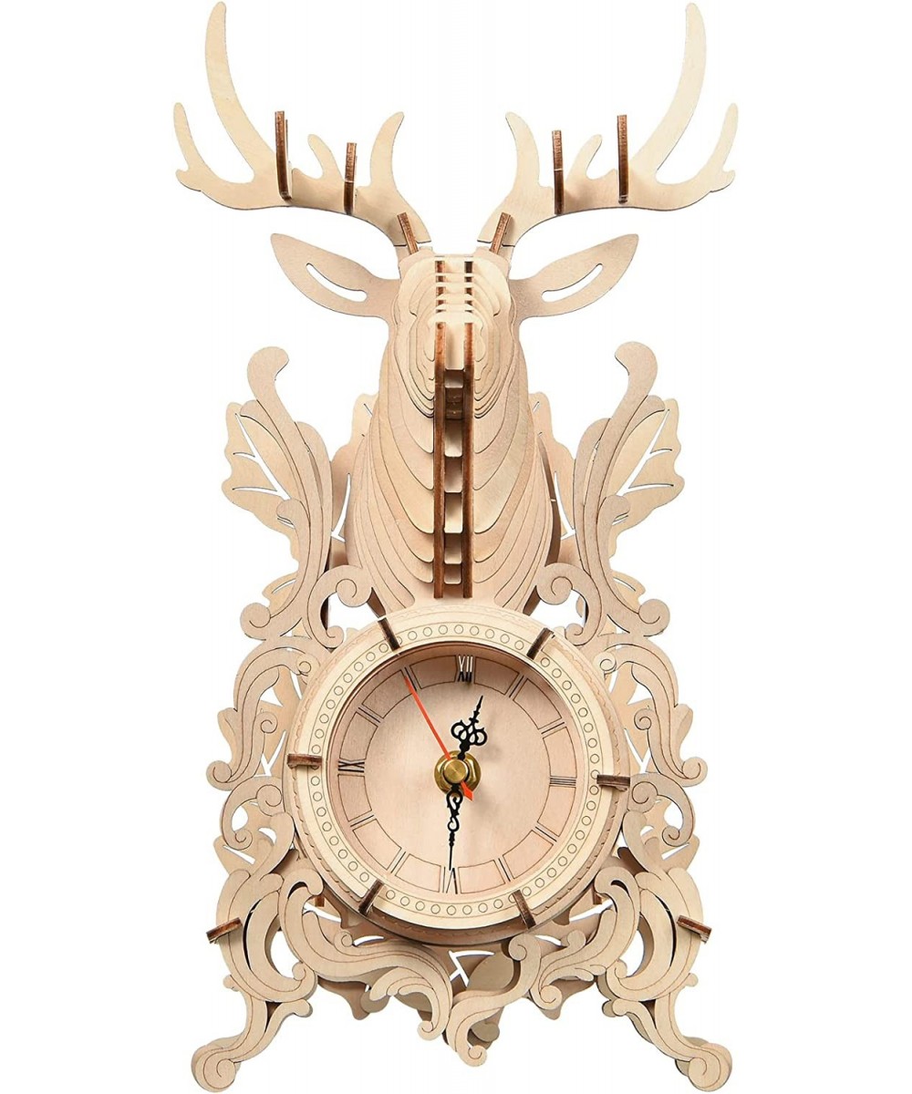 3D Wooden Puzzle Elk Desk Clock Model Kit Desk Clock Home Decor Mechanical Model Building Kit for Adults Birthday for Adults ...