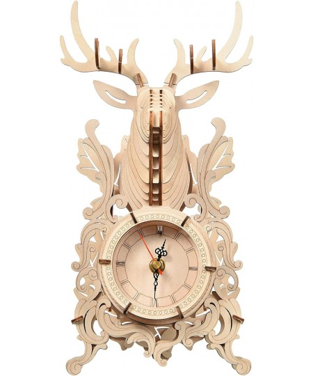 3D Wooden Puzzle Elk Desk Clock Model Kit Desk Clock Home Decor Mechanical Model Building Kit for Adults Birthday for Adults ...