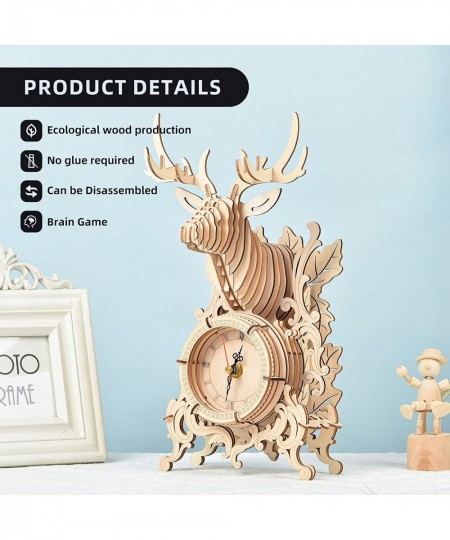 3D Wooden Puzzle Elk Desk Clock Model Kit Desk Clock Home Decor Mechanical Model Building Kit for Adults Birthday for Adults ...