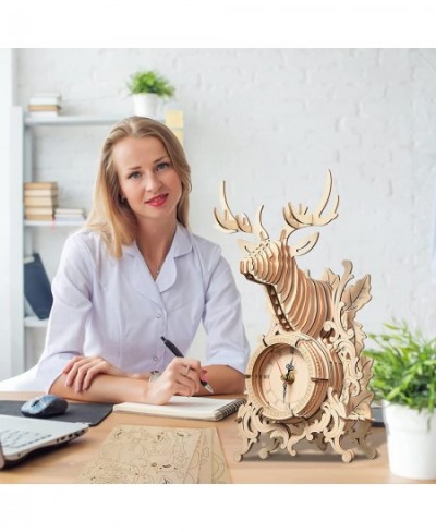 3D Wooden Puzzle Elk Desk Clock Model Kit Desk Clock Home Decor Mechanical Model Building Kit for Adults Birthday for Adults ...