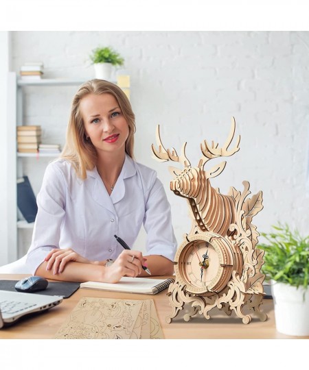 3D Wooden Puzzle Elk Desk Clock Model Kit Desk Clock Home Decor Mechanical Model Building Kit for Adults Birthday for Adults ...