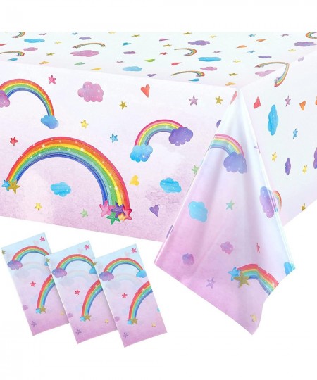 Rainbow Tablecloths Disposable Plastic Rainbow Waterproof Table Cover Rectangular Rainbow Clouds Fiesta Carnival Table Covers...