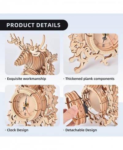 3D Wooden Puzzle Elk Desk Clock Model Kit Desk Clock Home Decor Mechanical Model Building Kit for Adults Birthday for Adults ...