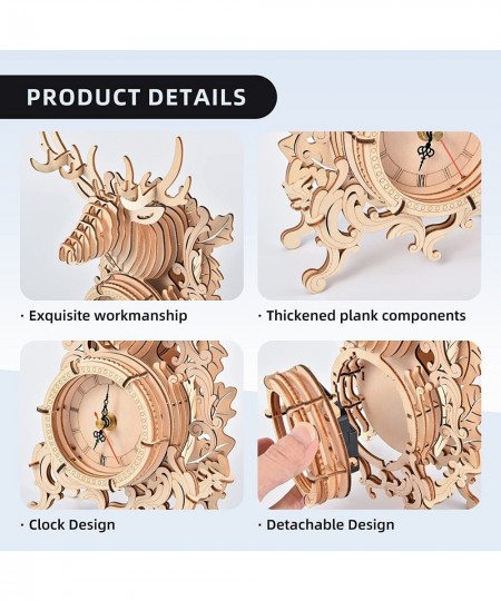 3D Wooden Puzzle Elk Desk Clock Model Kit Desk Clock Home Decor Mechanical Model Building Kit for Adults Birthday for Adults ...