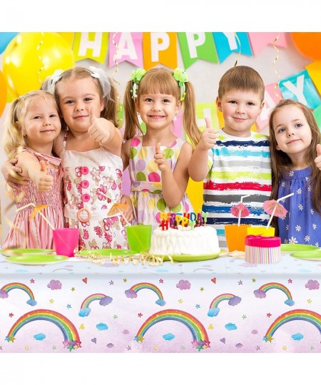 Rainbow Tablecloths Disposable Plastic Rainbow Waterproof Table Cover Rectangular Rainbow Clouds Fiesta Carnival Table Covers...