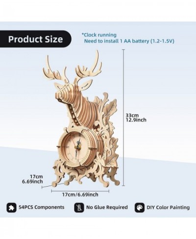 3D Wooden Puzzle Elk Desk Clock Model Kit Desk Clock Home Decor Mechanical Model Building Kit for Adults Birthday for Adults ...