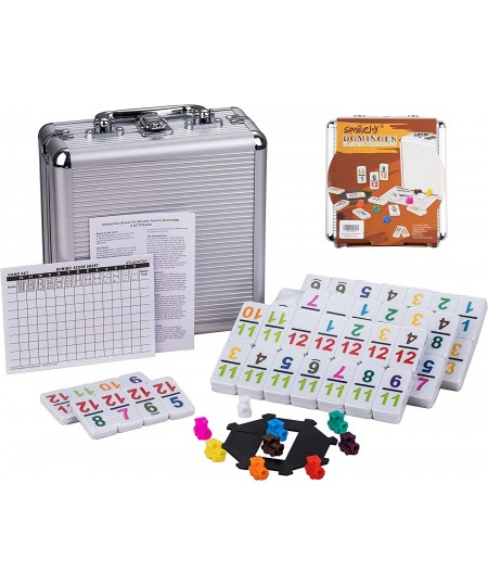 Mexican Train Number Dominoes Set Double 12 Dominoes 91 Tiles Games with Aluminum Case Number Dominoes Set Well Painted for K...