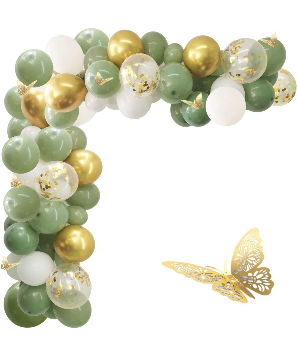 Sage Green Balloons Garland Arch Kit - 112pcs Sage Green Balloons with Gold Butterflies Olive Green Balloons Green Balloon Ga...