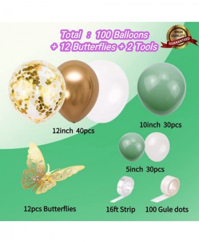 Sage Green Balloons Garland Arch Kit - 112pcs Sage Green Balloons with Gold Butterflies Olive Green Balloons Green Balloon Ga...