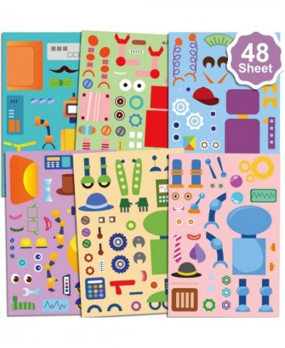 48 Sheets Make A Robot Stickers for Kids Make Your Own Stickers Make A Face Stickers Craft Sticker for Boys Girls Children Ro...