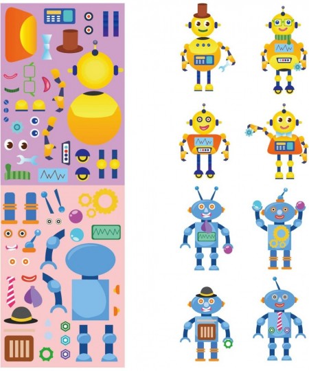 48 Sheets Make A Robot Stickers for Kids Make Your Own Stickers Make A Face Stickers Craft Sticker for Boys Girls Children Ro...