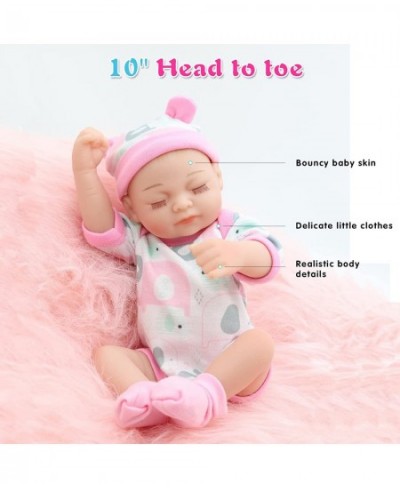 Full Silicone Baby Dolls Girl Vinyl Reborn Realistic Baby Dolls 10" Lifelike Real Life Newborn Sleeping Baby Dolls Soft Body ...