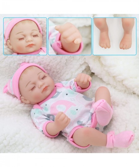 Full Silicone Baby Dolls Girl Vinyl Reborn Realistic Baby Dolls 10" Lifelike Real Life Newborn Sleeping Baby Dolls Soft Body ...