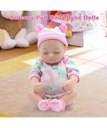 Full Silicone Baby Dolls Girl Vinyl Reborn Realistic Baby Dolls 10" Lifelike Real Life Newborn Sleeping Baby Dolls Soft Body ...