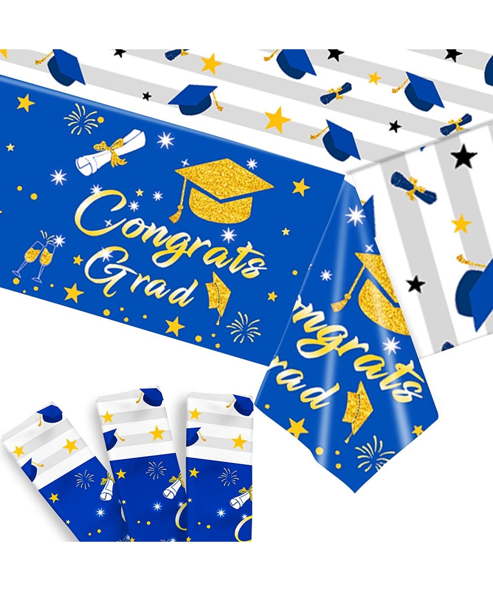 3 Pieces Graduation Tablecloths Plastic - 108x54 Inch Graduation Party Table Cover | Congrats Grad Graduation Tablecover | Bl...