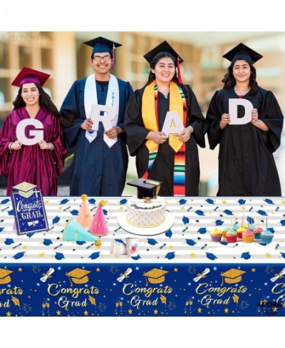 3 Pieces Graduation Tablecloths Plastic - 108x54 Inch Graduation Party Table Cover | Congrats Grad Graduation Tablecover | Bl...