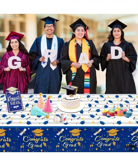 3 Pieces Graduation Tablecloths Plastic - 108x54 Inch Graduation Party Table Cover | Congrats Grad Graduation Tablecover | Bl...