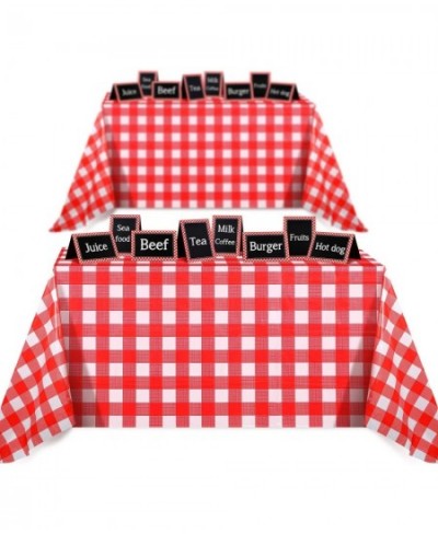 2 Pieces Red and White Gingham Checkered Table Covers Plastic Picnic Rectangle Tablecloth 51 x 72 Inch with 16 Chalkboard Ten...