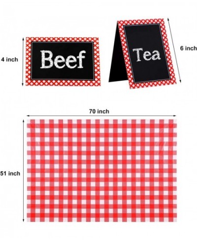 2 Pieces Red and White Gingham Checkered Table Covers Plastic Picnic Rectangle Tablecloth 51 x 72 Inch with 16 Chalkboard Ten...