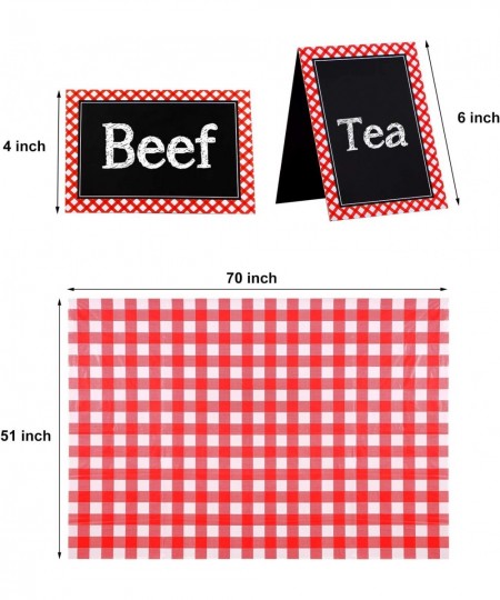 2 Pieces Red and White Gingham Checkered Table Covers Plastic Picnic Rectangle Tablecloth 51 x 72 Inch with 16 Chalkboard Ten...