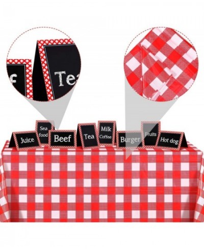 2 Pieces Red and White Gingham Checkered Table Covers Plastic Picnic Rectangle Tablecloth 51 x 72 Inch with 16 Chalkboard Ten...