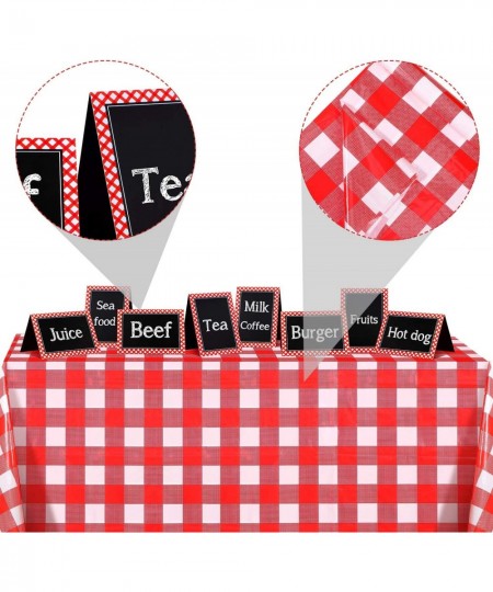 2 Pieces Red and White Gingham Checkered Table Covers Plastic Picnic Rectangle Tablecloth 51 x 72 Inch with 16 Chalkboard Ten...