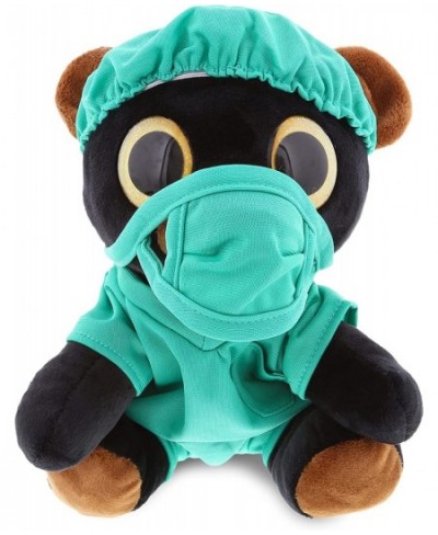 Sparkle Eyes Black Bear Doctor Plush Toy - Soft Black Bear Doctor Stuffed Animal Dress Up with Cute Scrub Uniform & Cap Outfi...