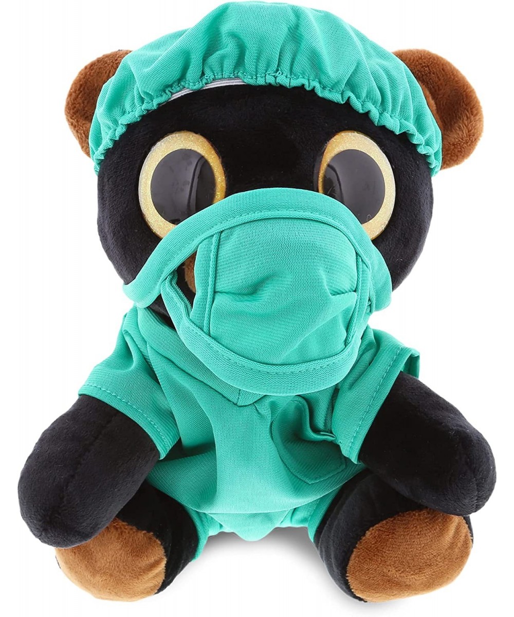 Sparkle Eyes Black Bear Doctor Plush Toy - Soft Black Bear Doctor Stuffed Animal Dress Up with Cute Scrub Uniform & Cap Outfi...