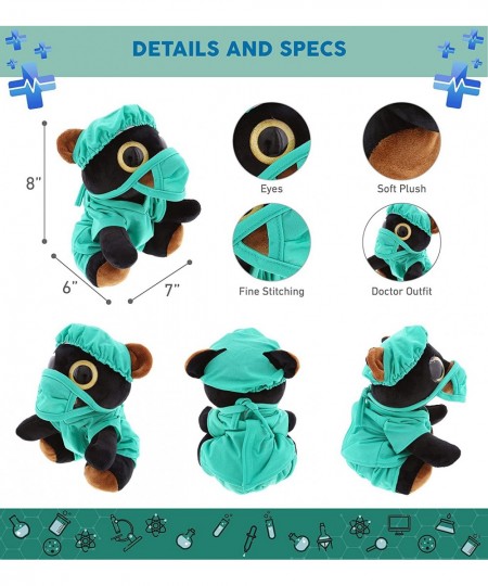 Sparkle Eyes Black Bear Doctor Plush Toy - Soft Black Bear Doctor Stuffed Animal Dress Up with Cute Scrub Uniform & Cap Outfi...