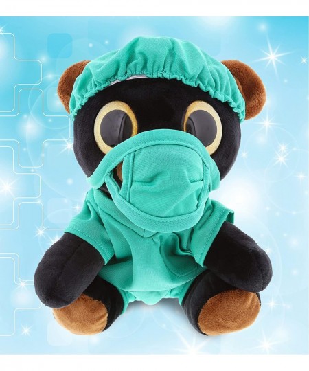 Sparkle Eyes Black Bear Doctor Plush Toy - Soft Black Bear Doctor Stuffed Animal Dress Up with Cute Scrub Uniform & Cap Outfi...