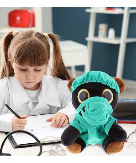 Sparkle Eyes Black Bear Doctor Plush Toy - Soft Black Bear Doctor Stuffed Animal Dress Up with Cute Scrub Uniform & Cap Outfi...