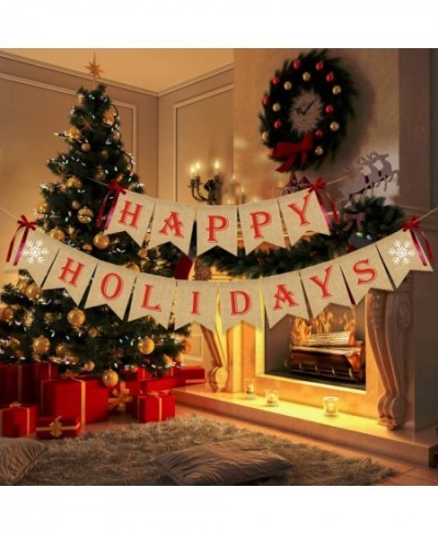 Happy Holidays Banner Burlap- Christmas Banner Burlap Happy Holidays Decor Burlap Christmas Decorations Christmas Party Decor...