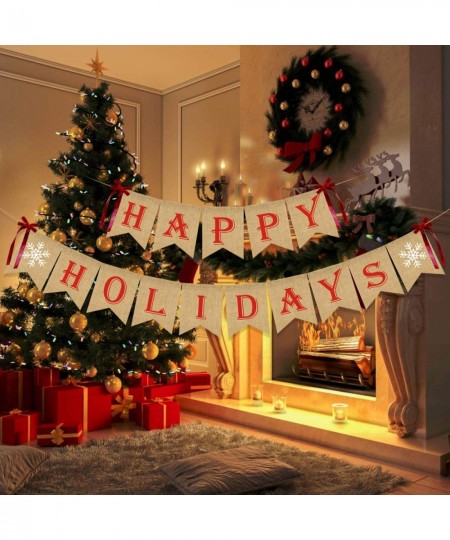 Happy Holidays Banner Burlap- Christmas Banner Burlap Happy Holidays Decor Burlap Christmas Decorations Christmas Party Decor...