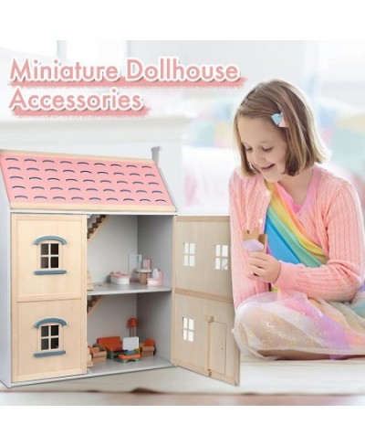 Wooden Dollhouse Furniture Set Miniature Dollhouse Accessories 24 PCS for Kids Boys Girls Doll House Furnishings with Dining ...