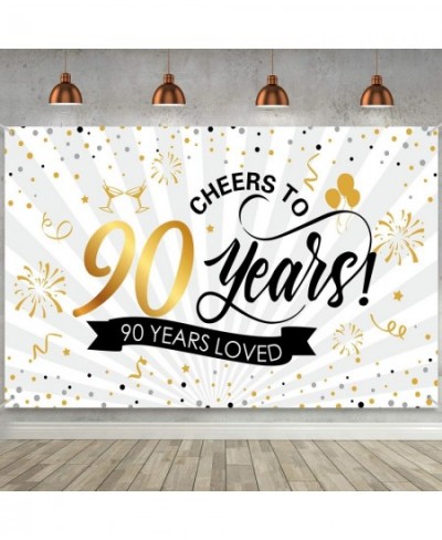 Happy 90th Birthday Backdrop Background Banner Large Men Women 90th Anniversary Backdrop Photo Booth Cheers to 90 Years Banne...