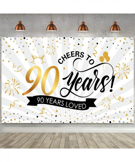 Happy 90th Birthday Backdrop Background Banner Large Men Women 90th Anniversary Backdrop Photo Booth Cheers to 90 Years Banne...