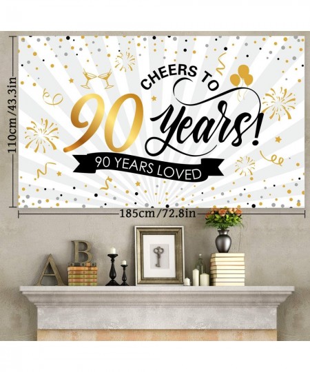 Happy 90th Birthday Backdrop Background Banner Large Men Women 90th Anniversary Backdrop Photo Booth Cheers to 90 Years Banne...