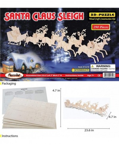 3D Puzzle Santa Claus Sleigh Wood Craft Construction Model Kit Fun & Educational DIY Wooden Toy Assemble Unfinished Crafting ...