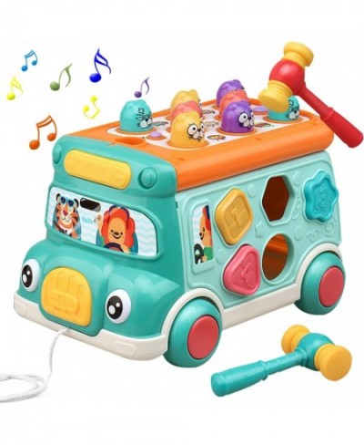 Push Pull Bus Toy Baby Musical Learning Toys with Sound & Light Whack-a-Mole Game Shape Matching Gear Toy Clock Activity Bus ...