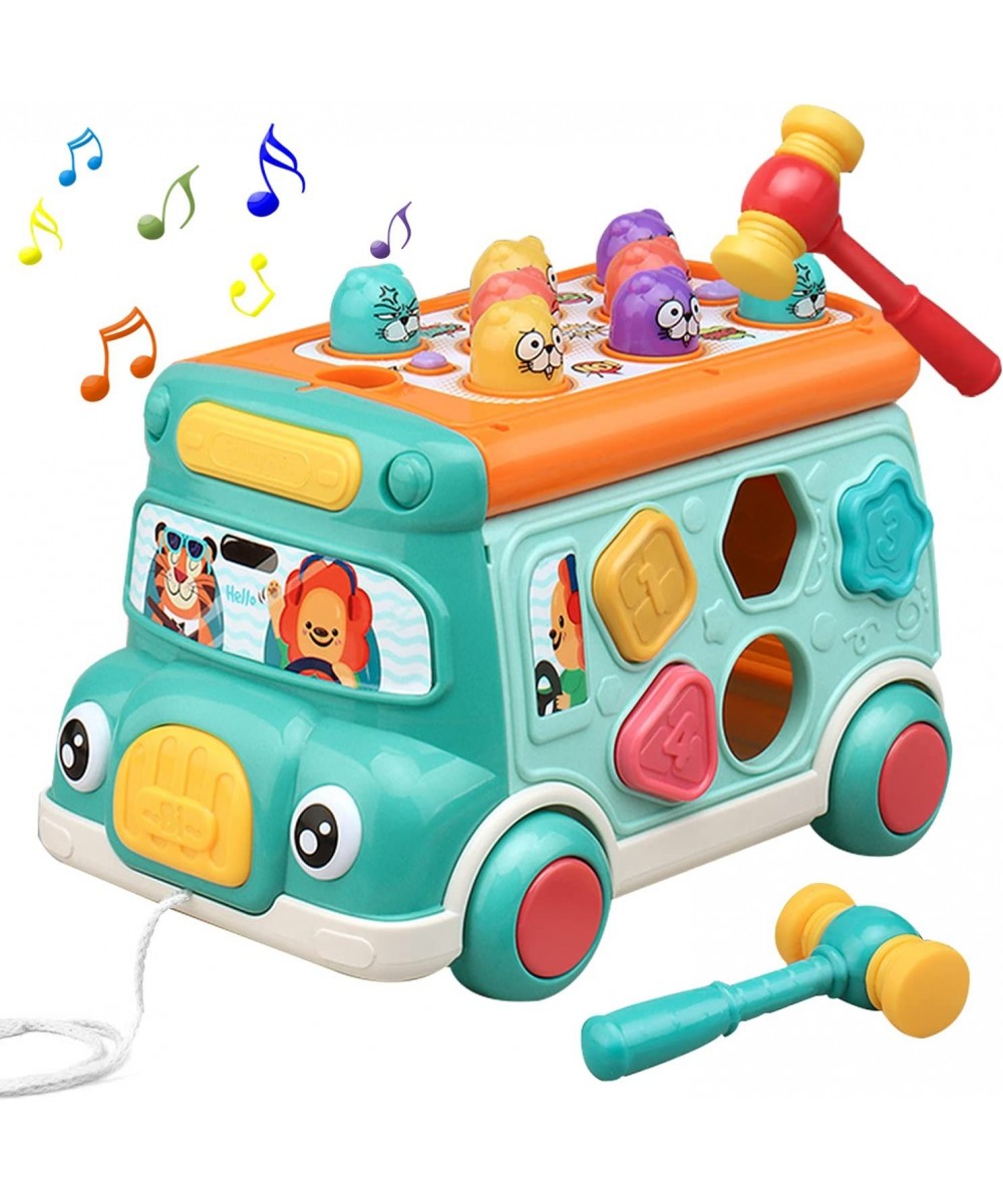 Push Pull Bus Toy Baby Musical Learning Toys with Sound & Light Whack-a-Mole Game Shape Matching Gear Toy Clock Activity Bus ...